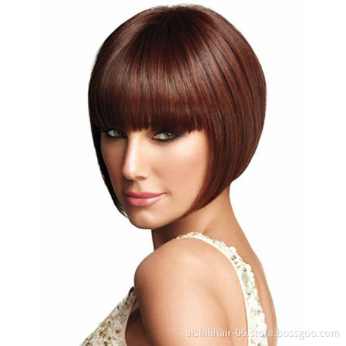 Hot selling Fashion Short BOBO Wigs for Women blonde-brown color Synthetic straight hair Wigs 11 Inch